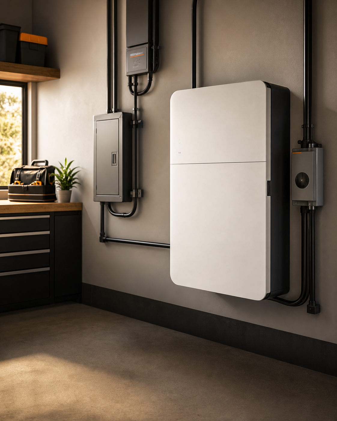 Wall mounted home battery storage system with clean electrical equipment
